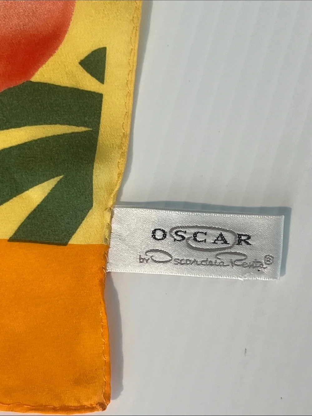 Tropical Floral Silk Scarf in Yellow, Red & Green Oscar de la Renta vintage